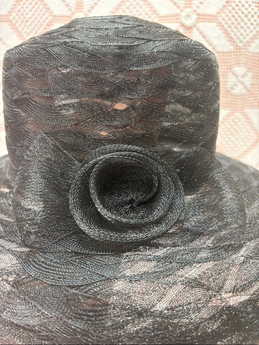 Black Sinamay Wide Brim Hat | Rosette Detail | Occasion - Picture 2 of 8